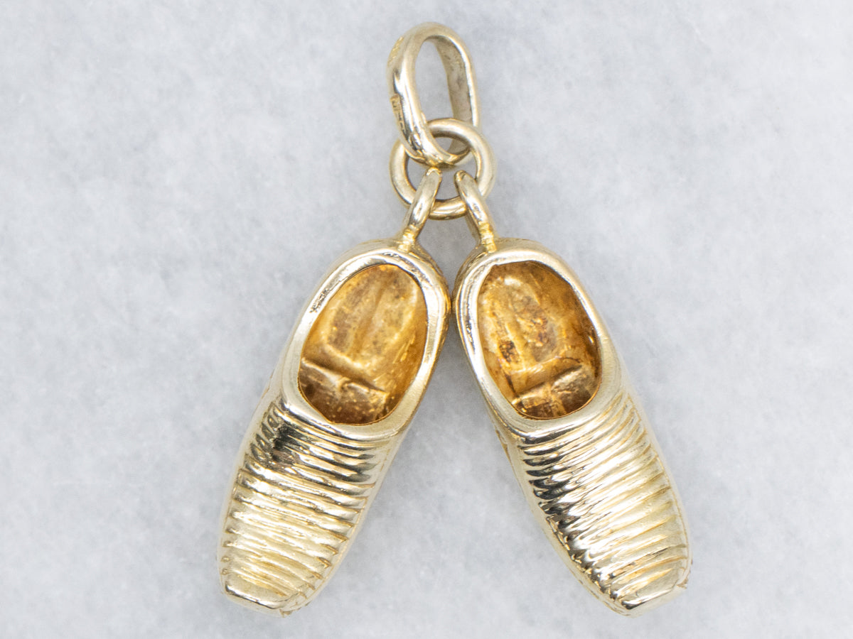 Vintage Engraved Gold Clog Shoes Charm Pendant