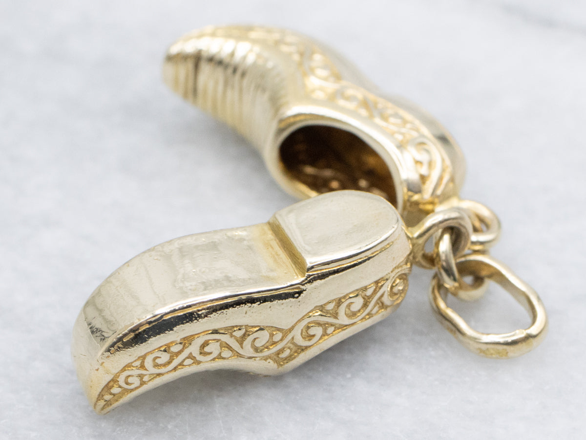 Vintage Engraved Gold Clog Shoes Charm Pendant