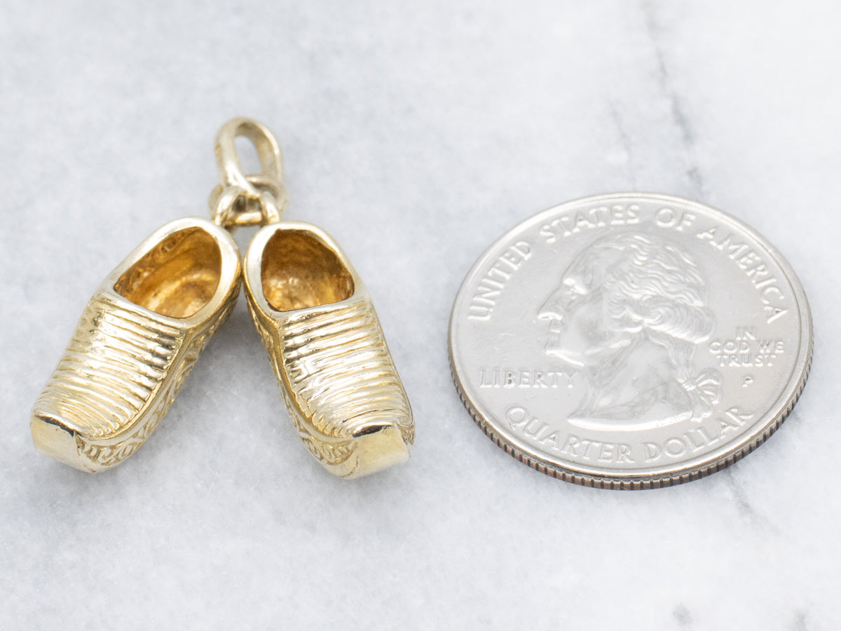 Vintage Engraved Gold Clog Shoes Charm Pendant