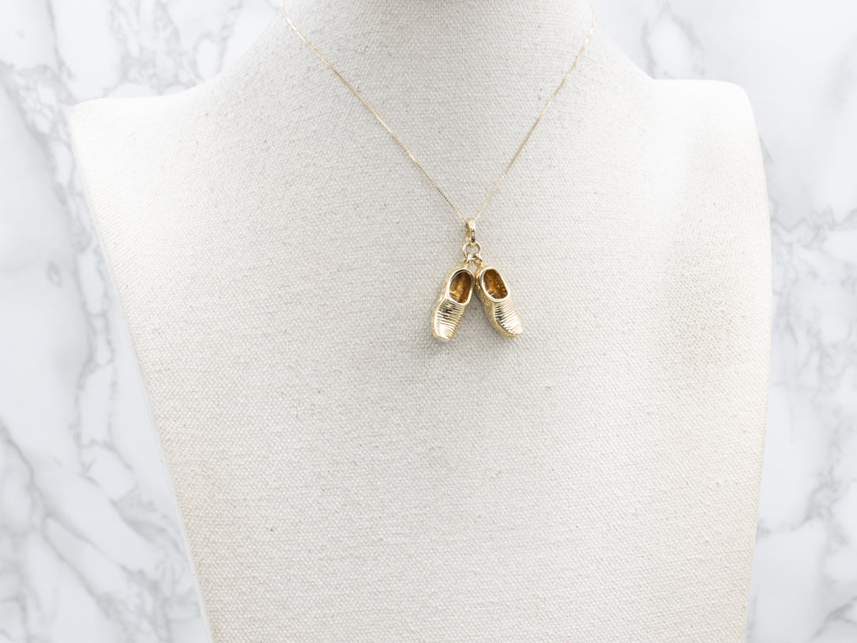 Vintage Engraved Gold Clog Shoes Charm Pendant