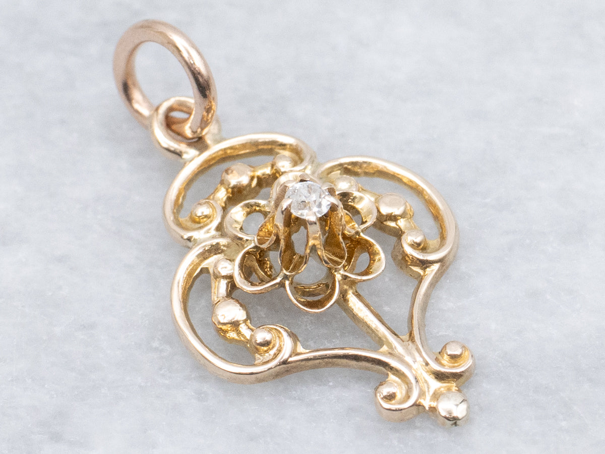Buttercup-Set Old Mine Cut Diamond Gold Lavalier Pendant