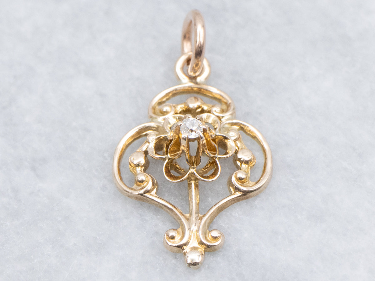 Buttercup-Set Old Mine Cut Diamond Gold Lavalier Pendant