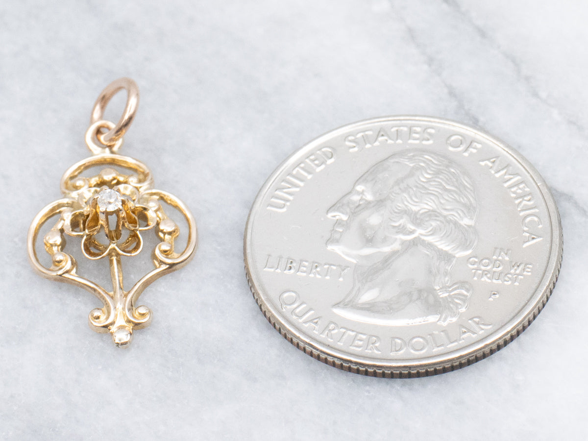 Buttercup-Set Old Mine Cut Diamond Gold Lavalier Pendant