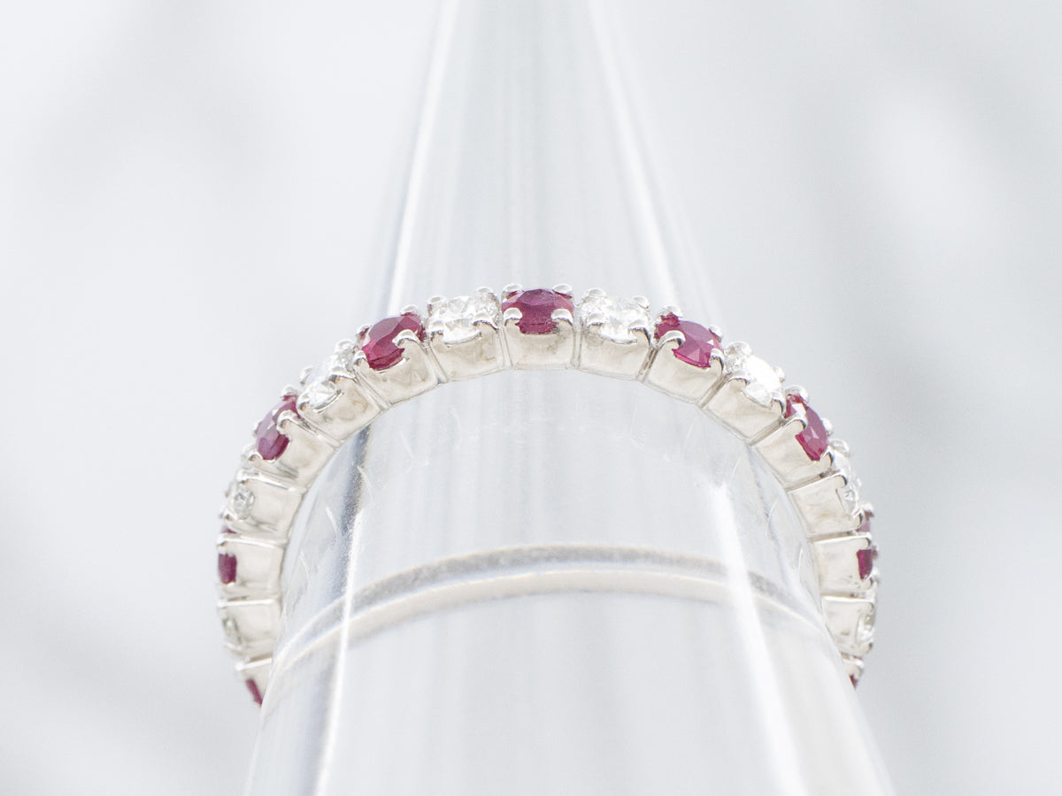 Round Cut Diamond and Ruby Alternating White Gold Eternity Band