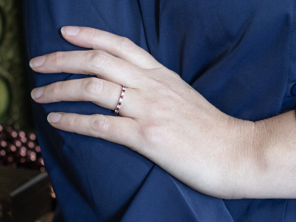 Round Cut Diamond and Ruby Alternating White Gold Eternity Band