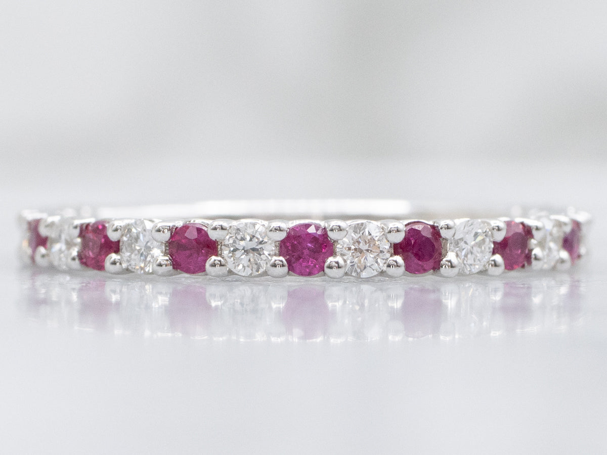 Brilliant Diamond and Ruby White Gold Wedding Band