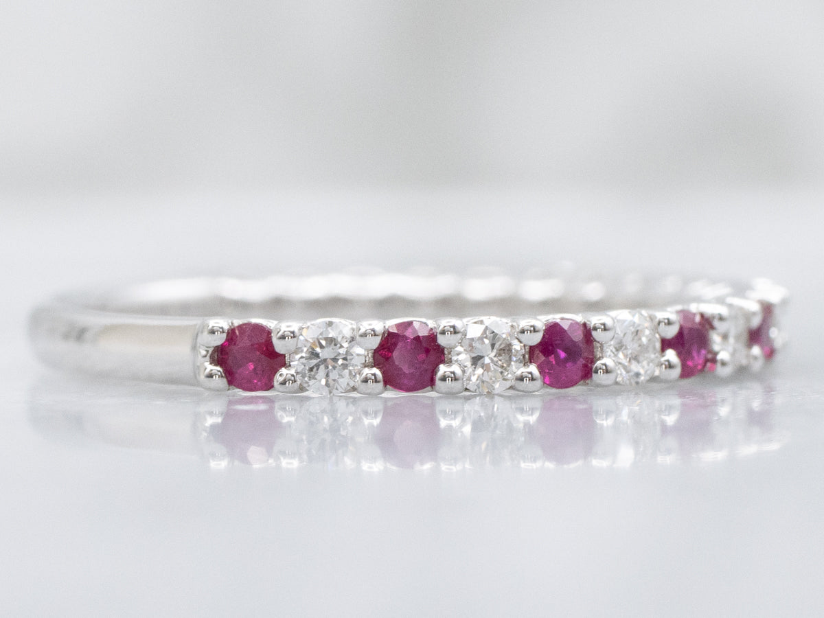 Brilliant Diamond and Ruby White Gold Wedding Band