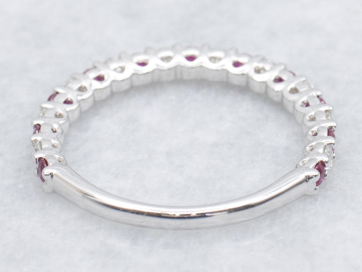 Brilliant Diamond and Ruby White Gold Wedding Band