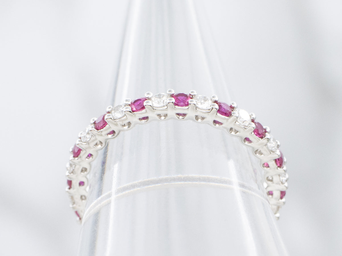 Brilliant Diamond and Ruby White Gold Wedding Band