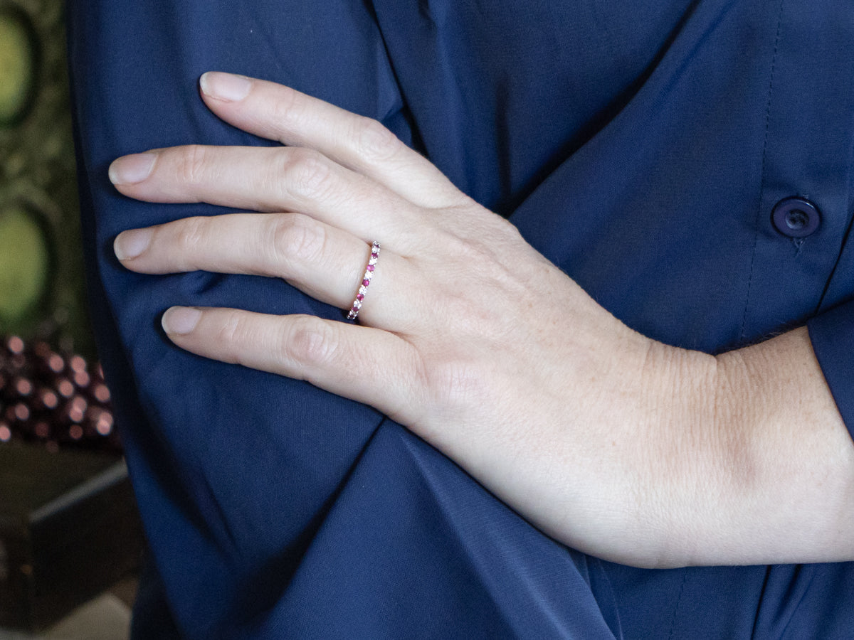 Brilliant Diamond and Ruby White Gold Wedding Band
