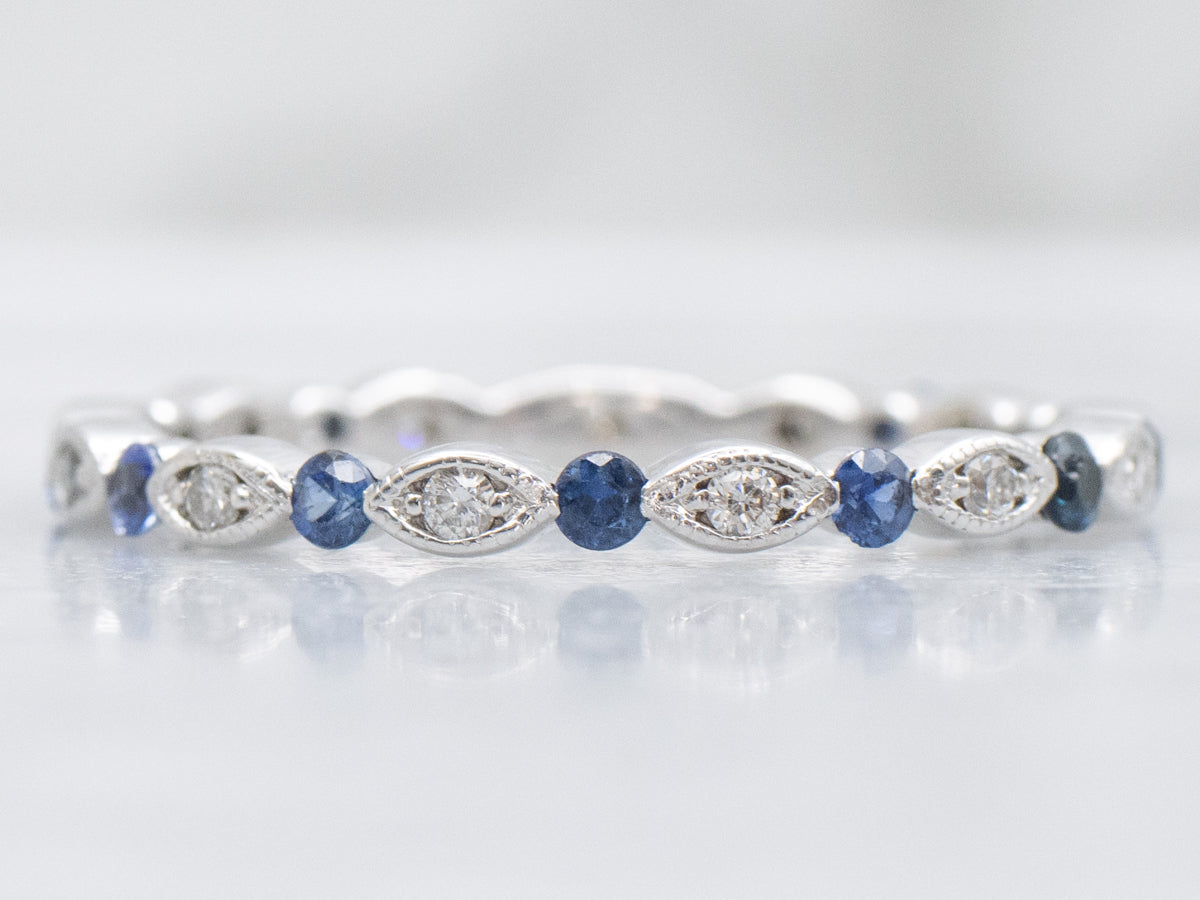 Brilliant Diamond and Sapphire White Gold Eternity Band