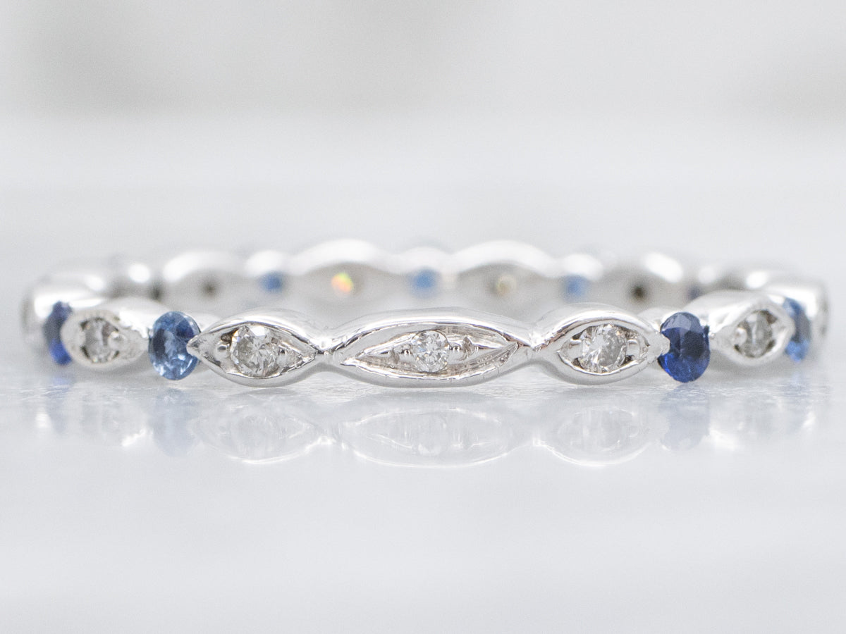 Brilliant Diamond and Sapphire White Gold Eternity Band