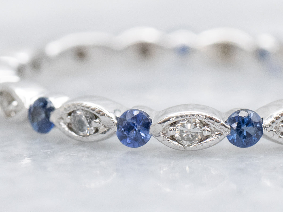 Brilliant Diamond and Sapphire White Gold Eternity Band