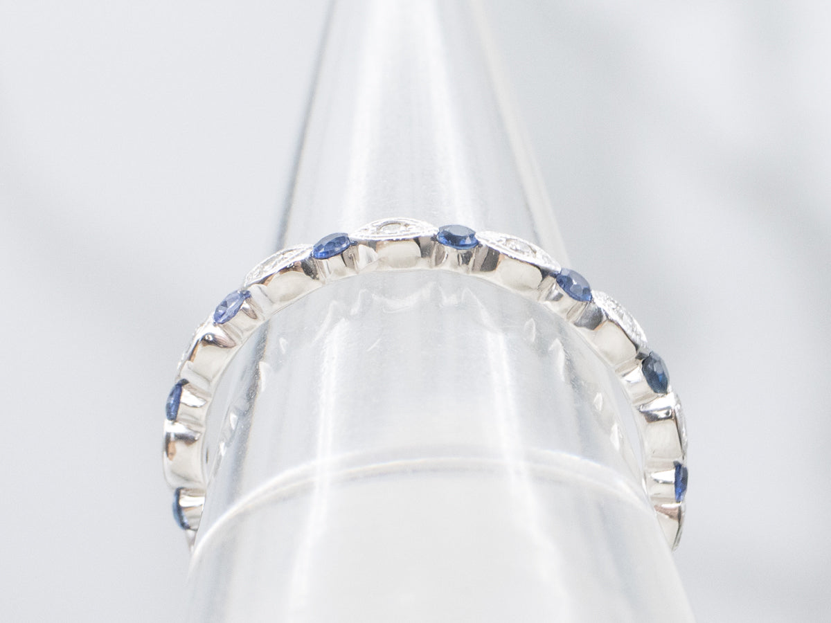Brilliant Diamond and Sapphire White Gold Eternity Band