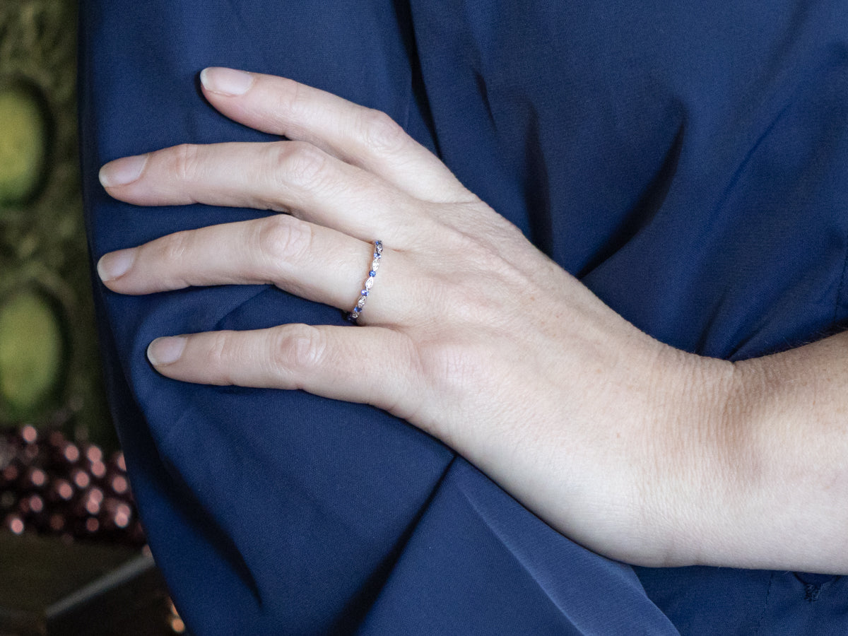 Brilliant Diamond and Sapphire White Gold Eternity Band