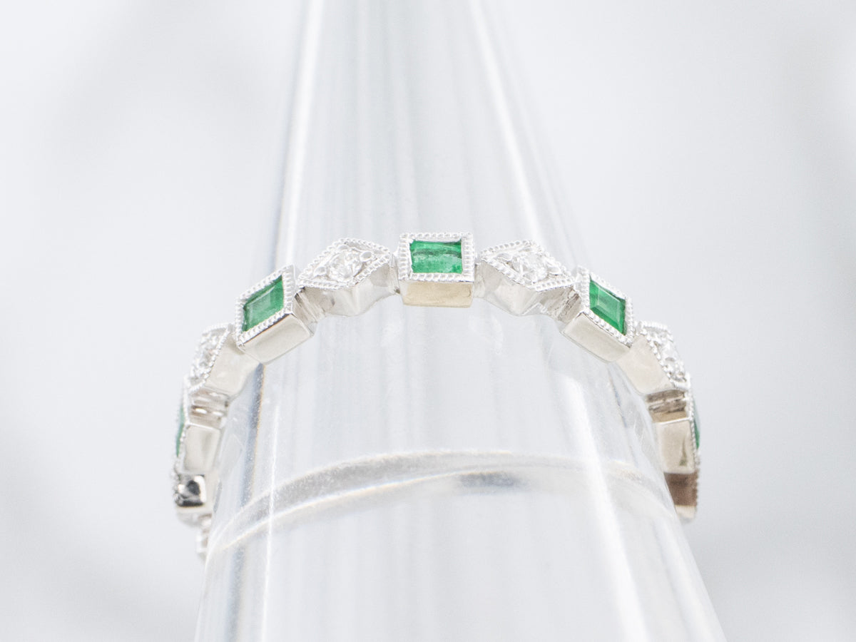 Modern Alternating Diamond and Emerald Gemstone Eternity Band