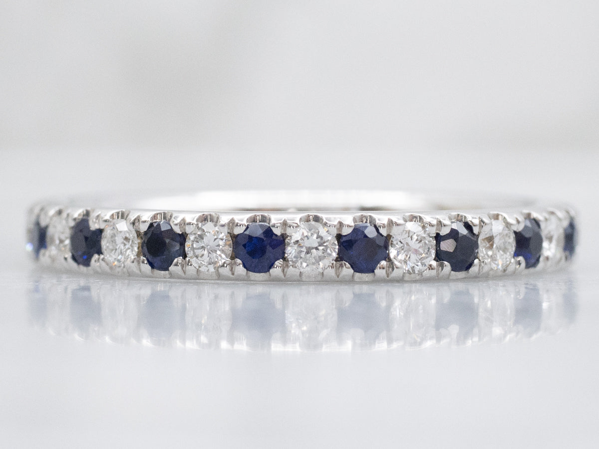 Diamond and Sapphire Modern White Gold Band