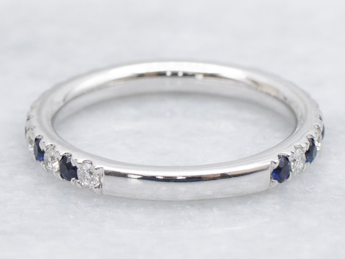 Diamond and Sapphire Modern White Gold Band