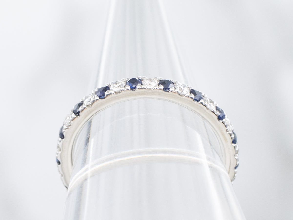 Diamond and Sapphire Modern White Gold Band