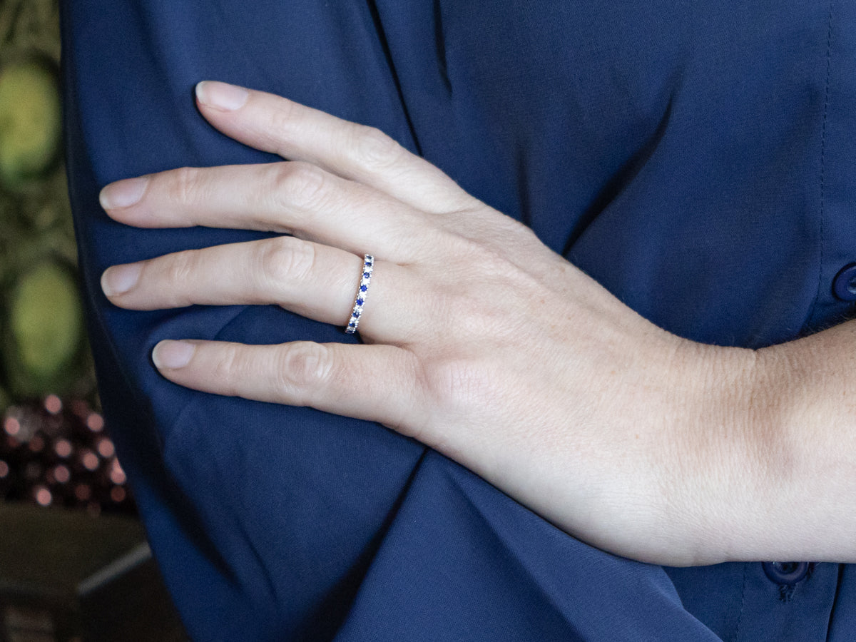 Diamond and Sapphire Modern White Gold Band
