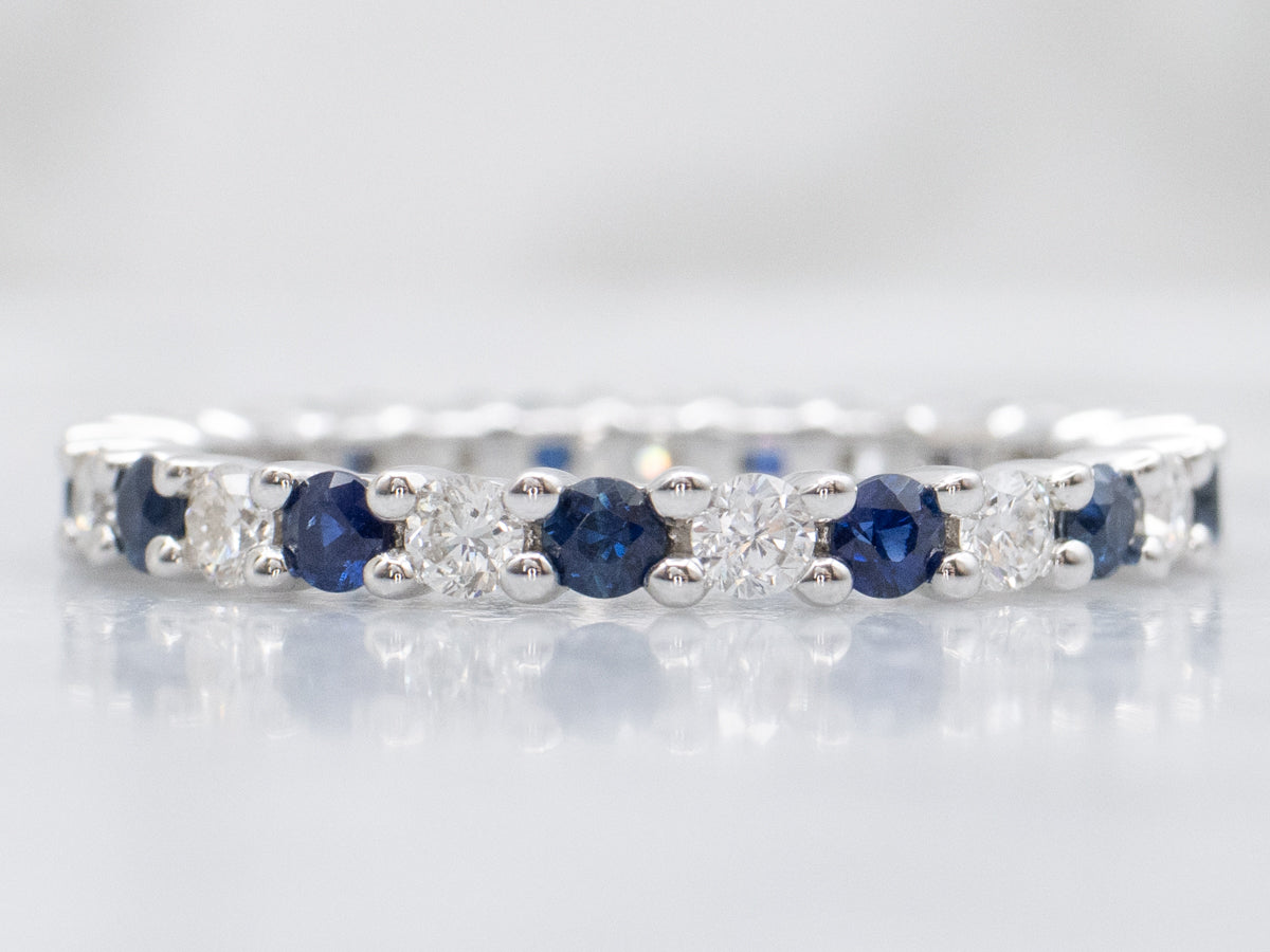 Modern Brilliant Diamond and Sapphire White Gold Eternity Band
