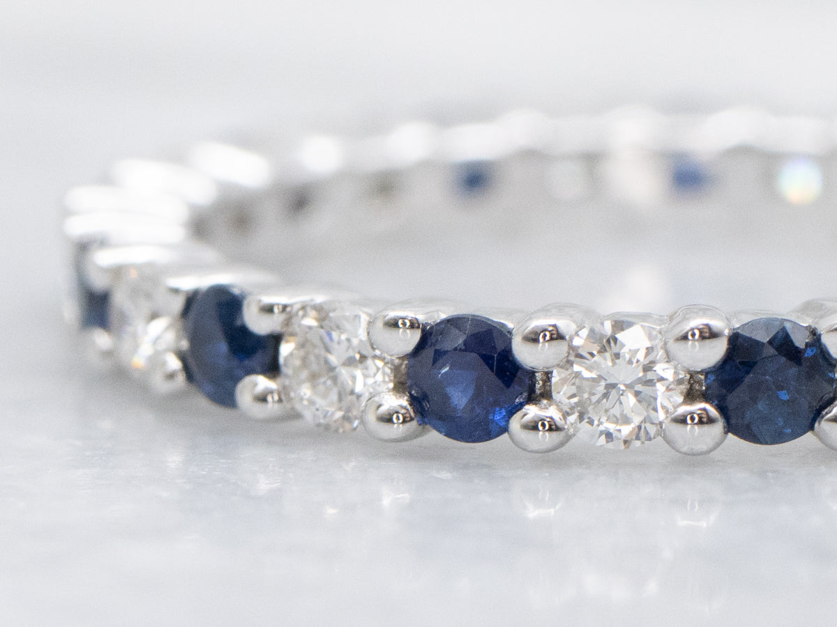 Modern Brilliant Diamond and Sapphire White Gold Eternity Band