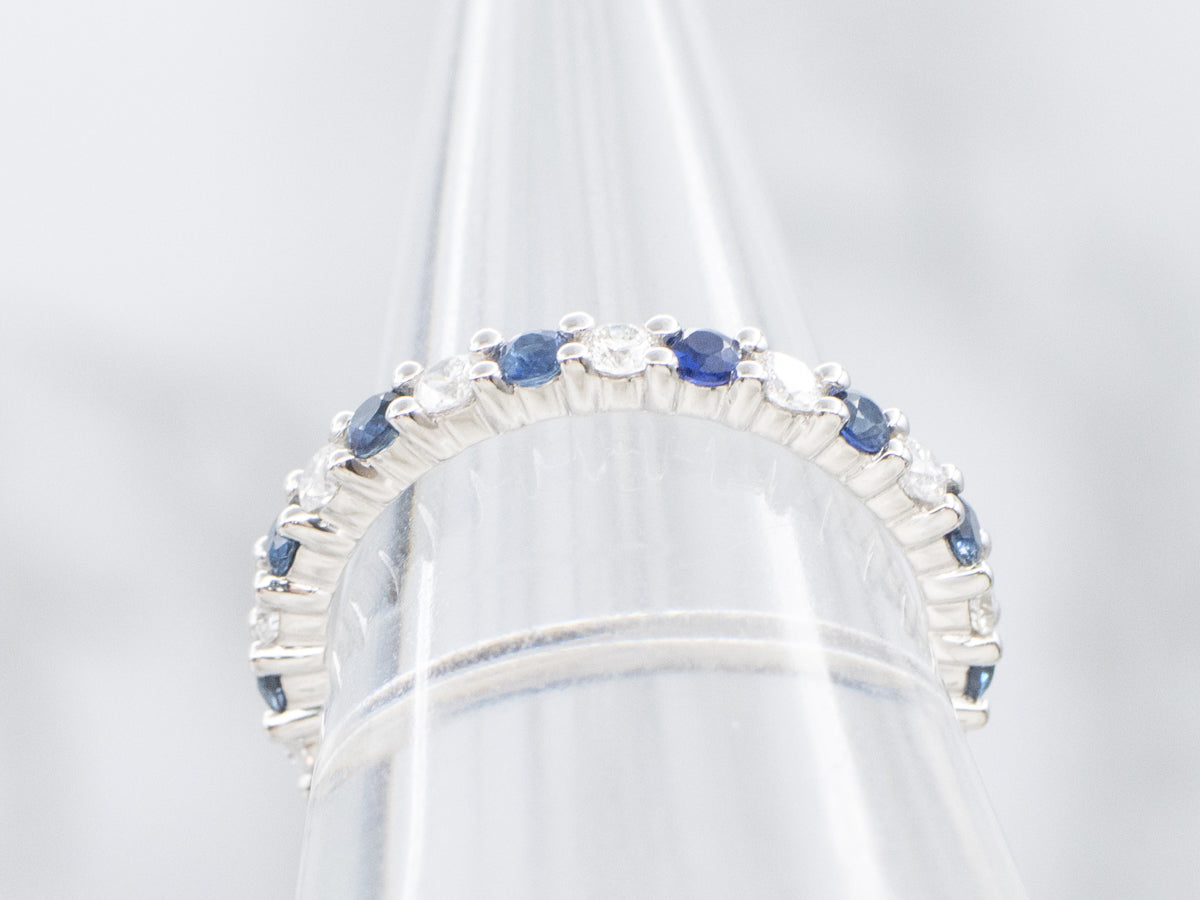Modern Brilliant Diamond and Sapphire White Gold Eternity Band