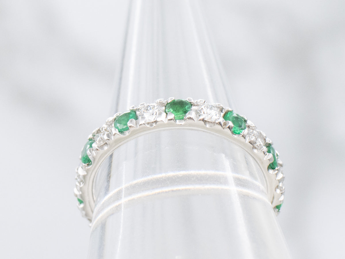 Brilliant Diamond and Emerald Modern Eternity Band