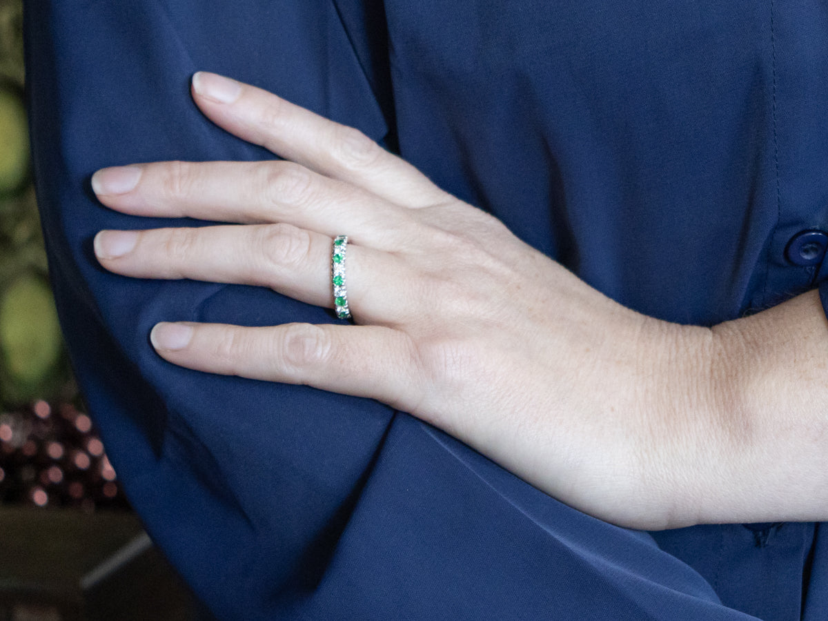 Brilliant Diamond and Emerald Modern Eternity Band