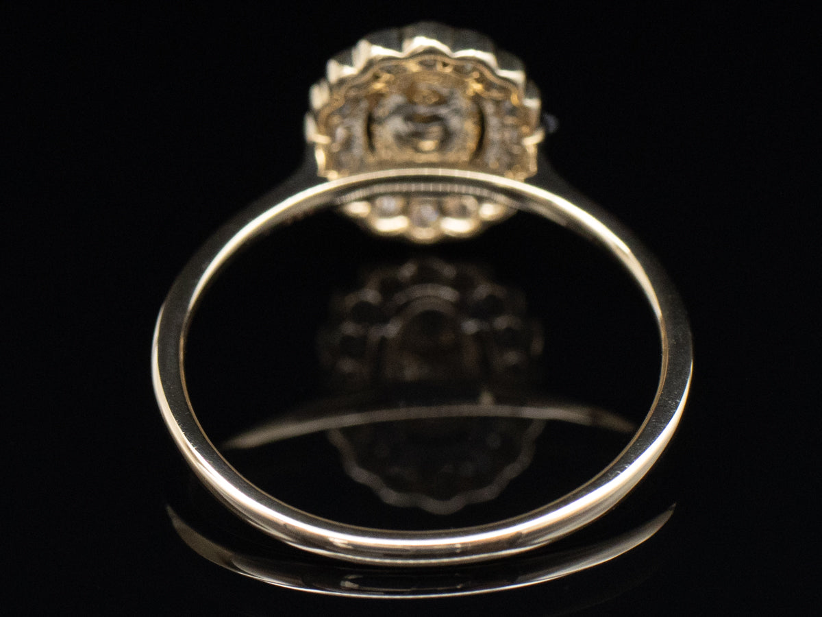 Australian Opal and Diamond Gold Scalloped-Halo Ring
