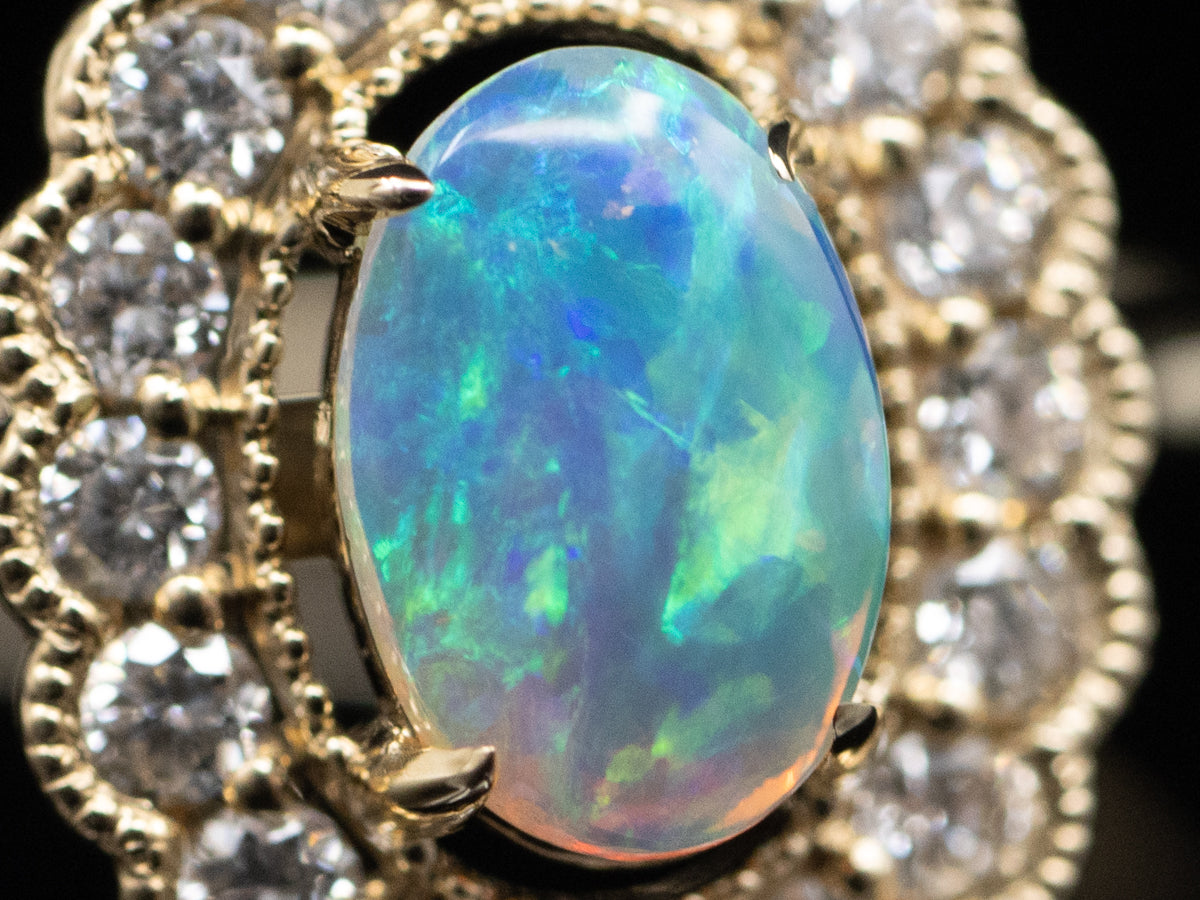 Australian Opal and Diamond Gold Scalloped-Halo Ring