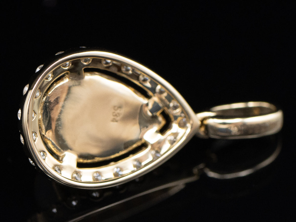 Pear-Cut Australian Opal and Diamond Halo Gold Pendant