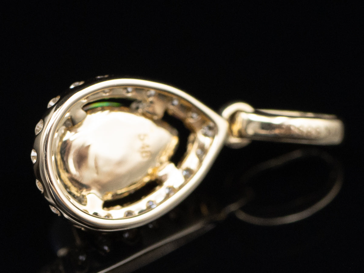 Teardrop Australian Opal and Diamond Halo Gold Pendant