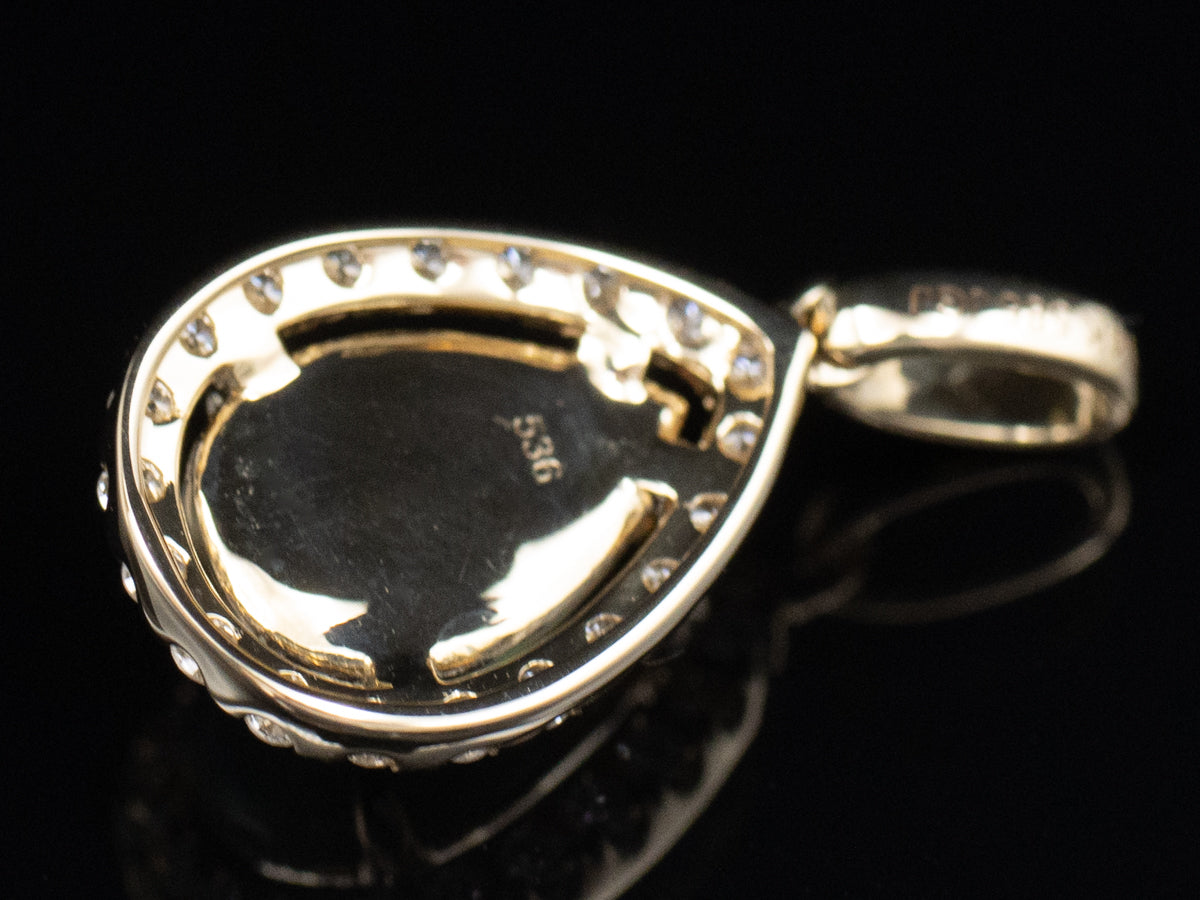Australian Opal and Diamond Halo Modern Gold Pendant