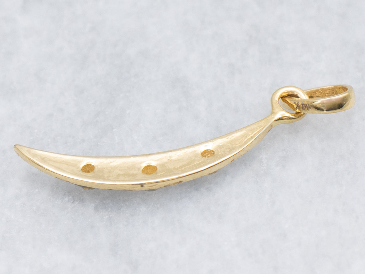 Enamel and Gold Diamond Crescent-Moon Pendant