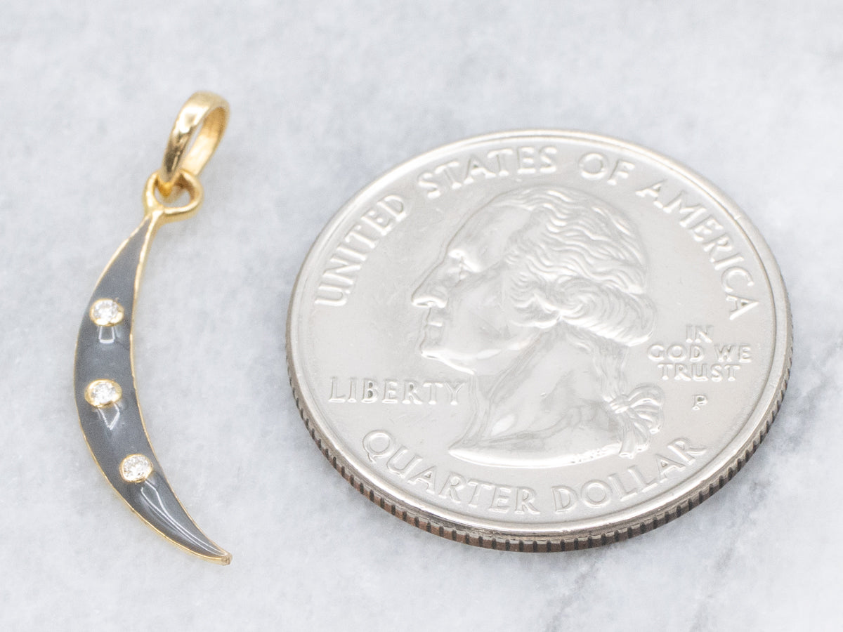 Enamel and Gold Diamond Crescent-Moon Pendant