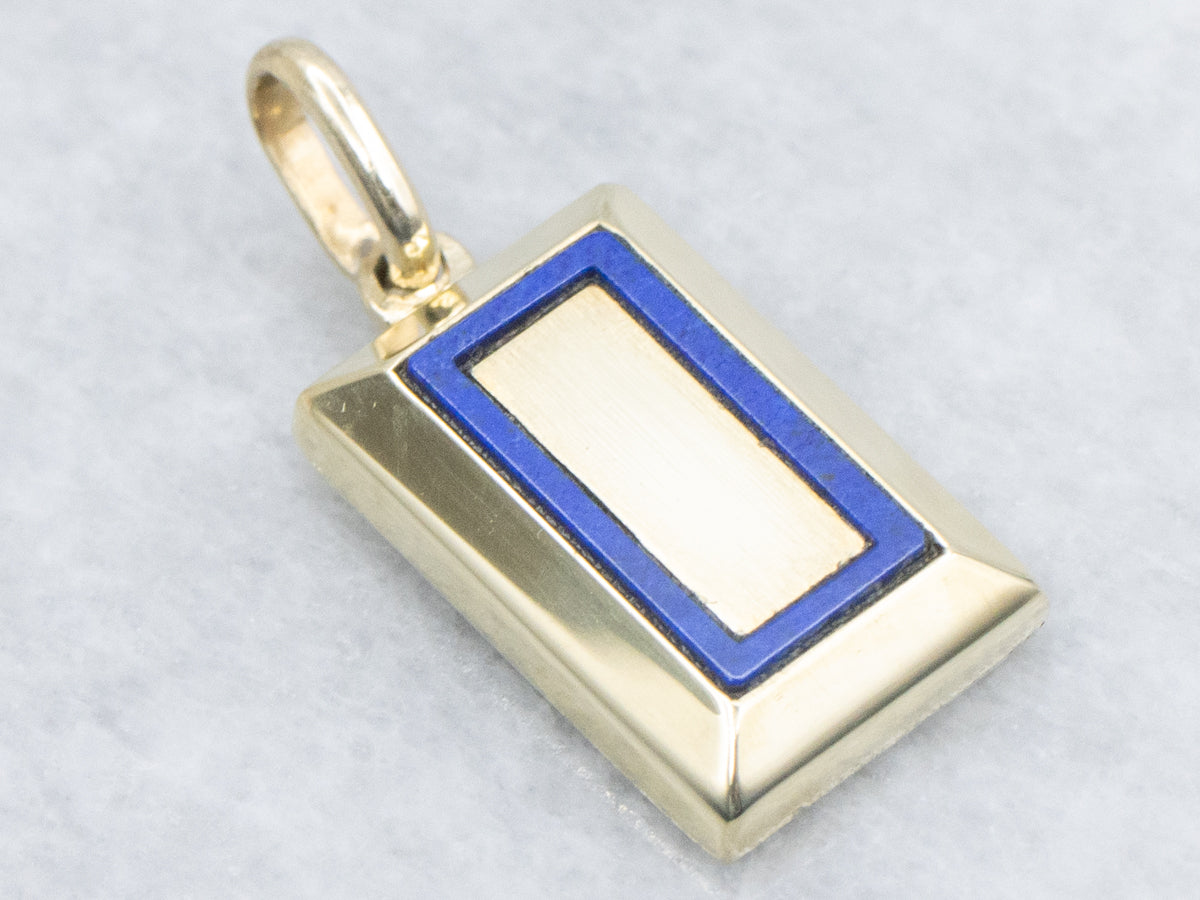 Lapis Inlay Gold Rectangular Bar Pendant