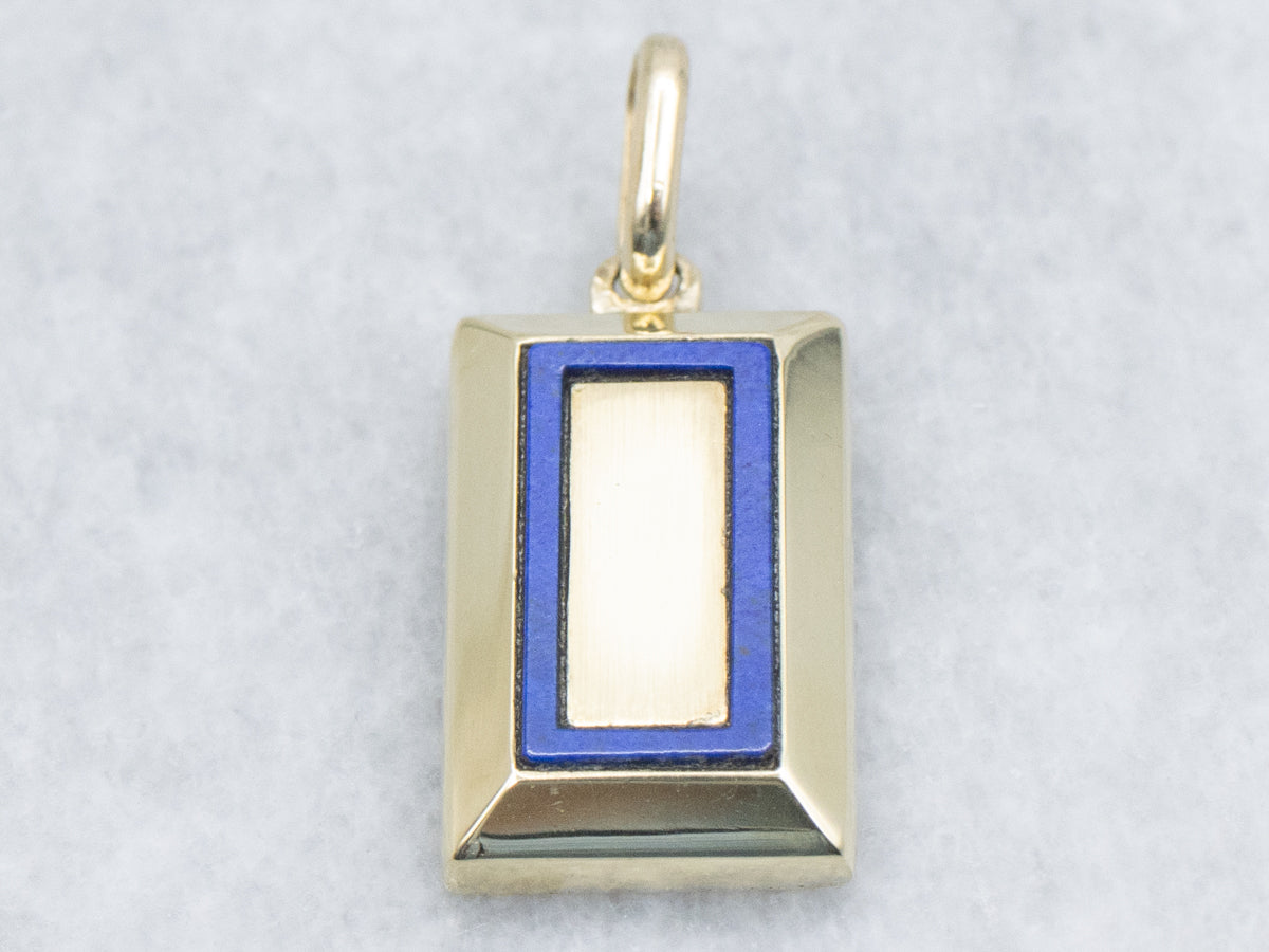 Lapis Inlay Gold Rectangular Bar Pendant