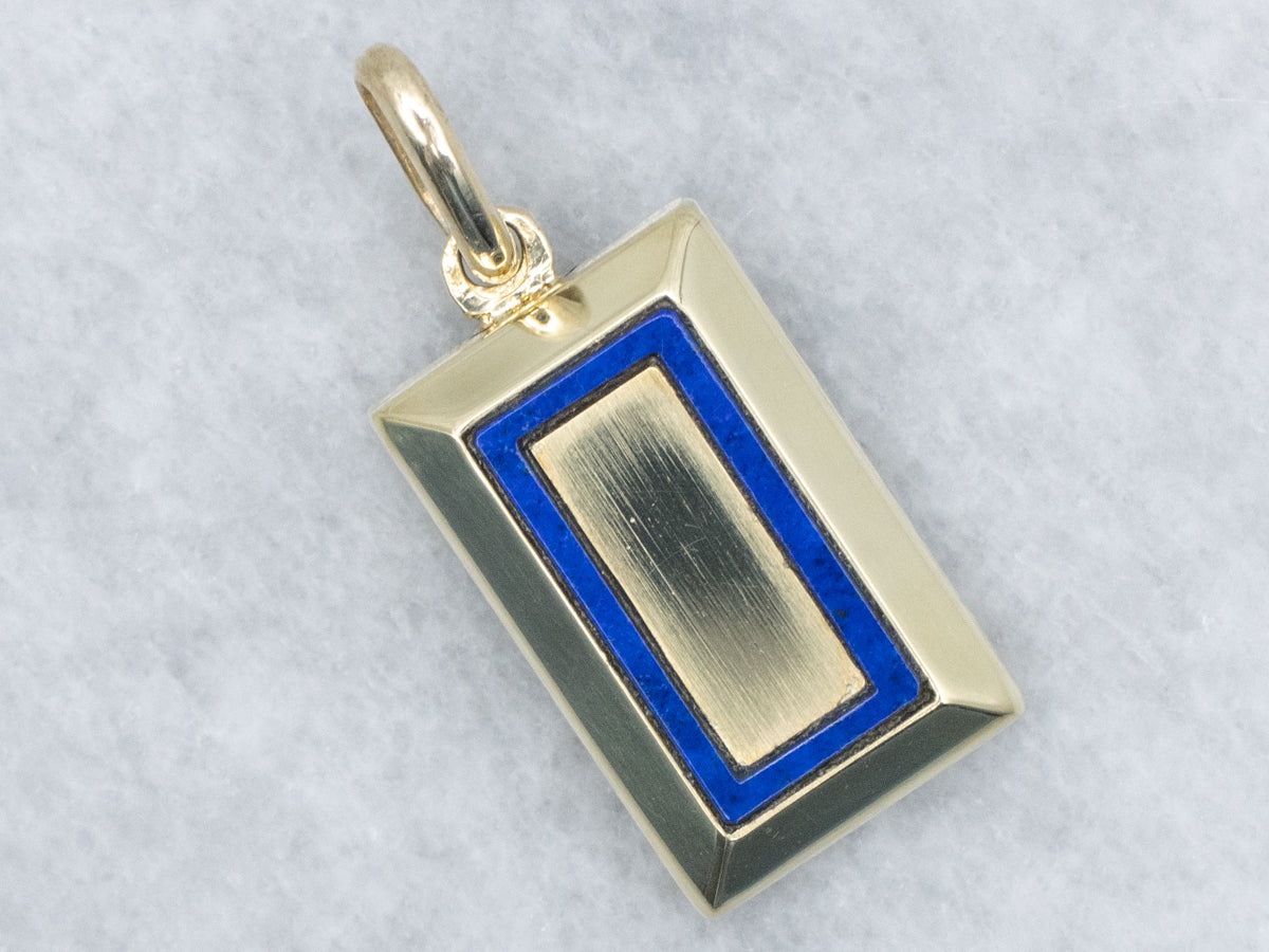 Lapis Inlay Gold Rectangular Bar Pendant