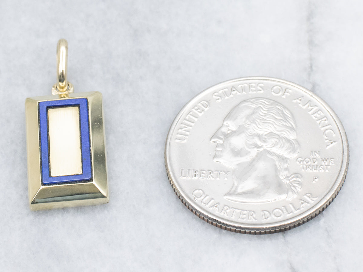 Lapis Inlay Gold Rectangular Bar Pendant