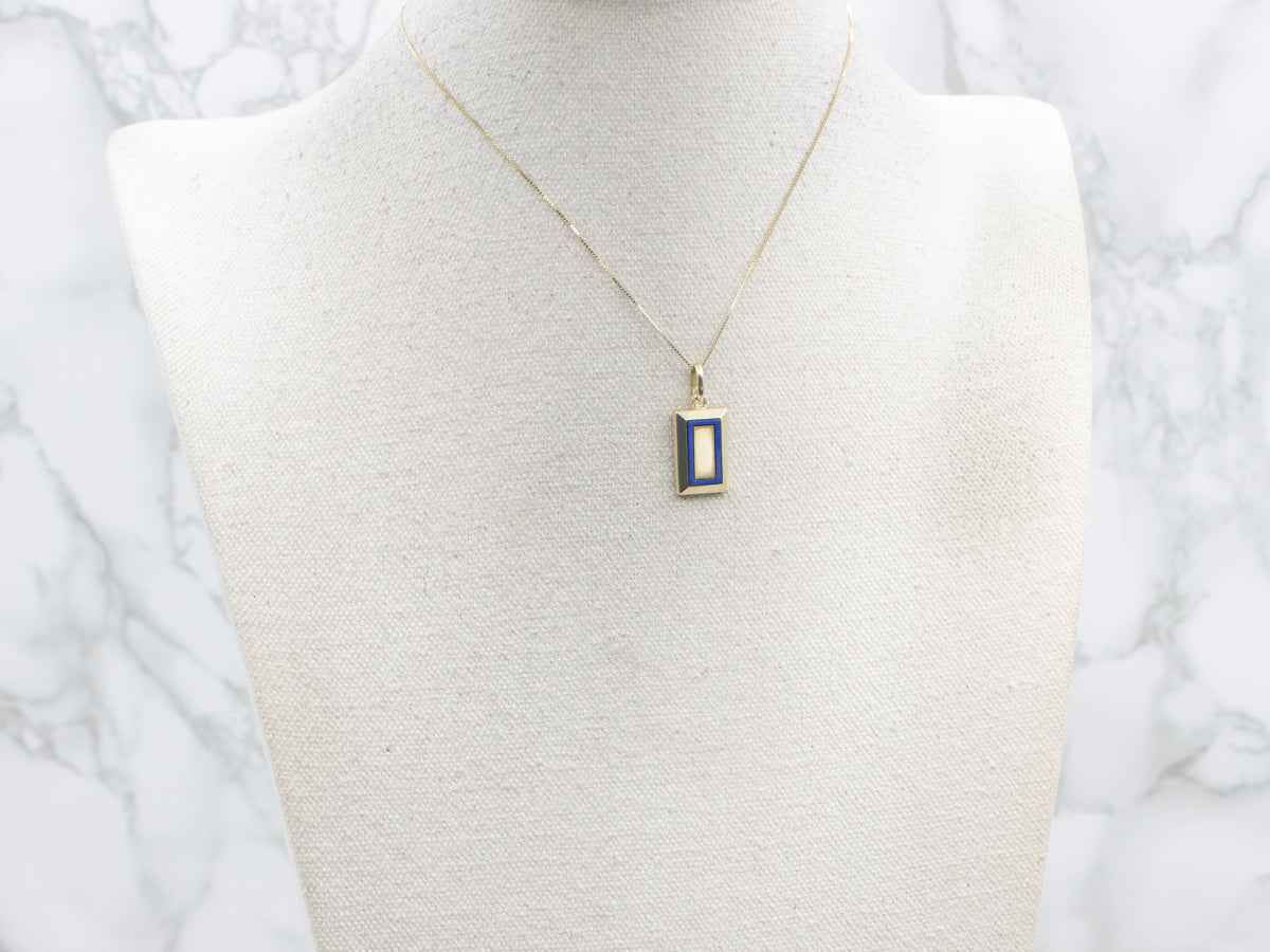 Lapis Inlay Gold Rectangular Bar Pendant