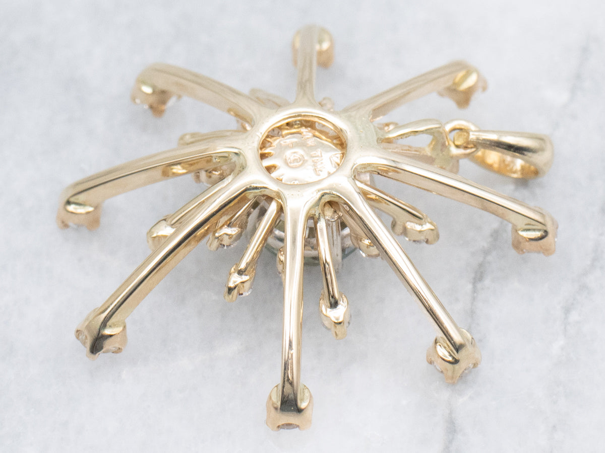 Blue Zircon and Diamond Atomic Starburst Pendant
