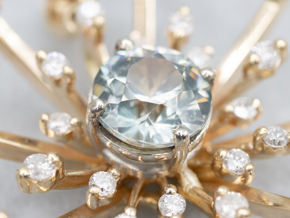 Blue Zircon and Diamond Atomic Starburst Pendant