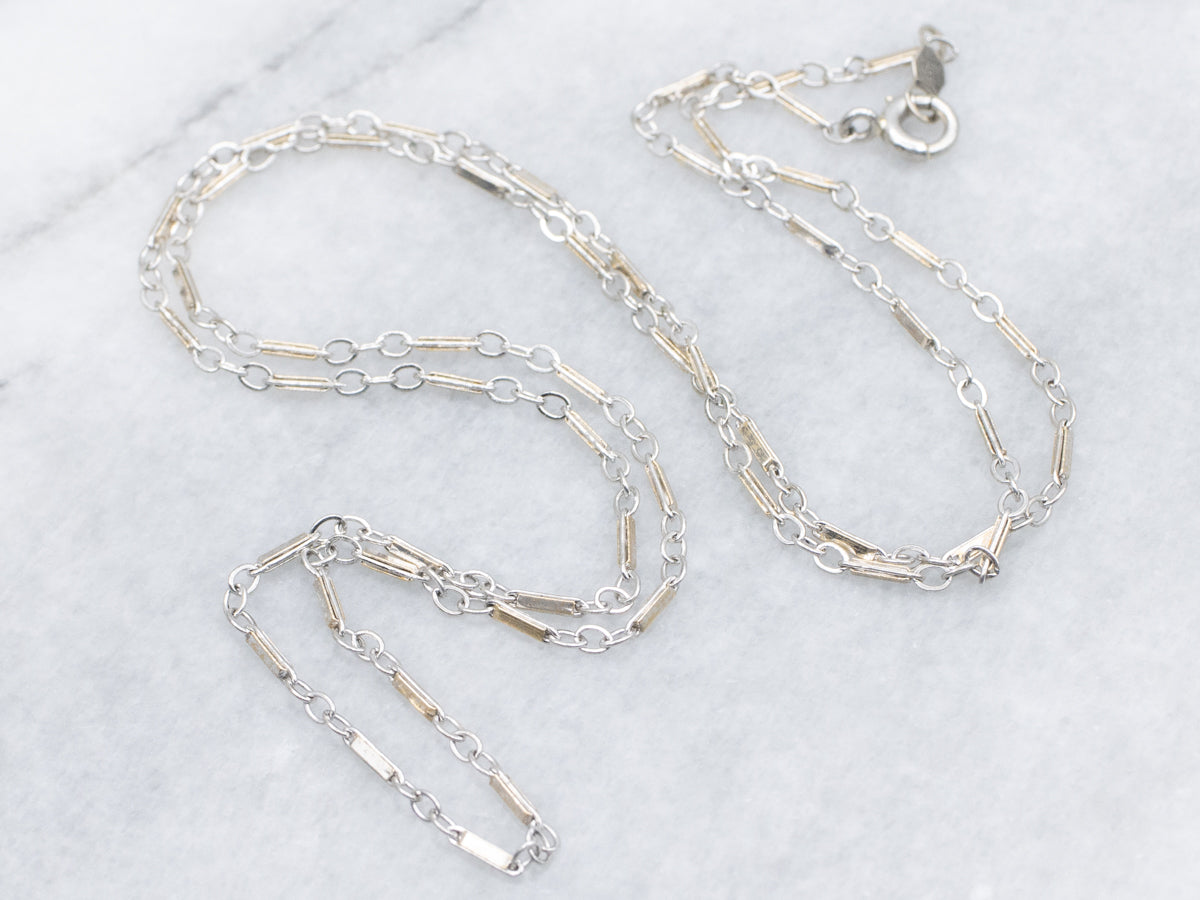 Vintage White Gold Cable and Bar Link Chain