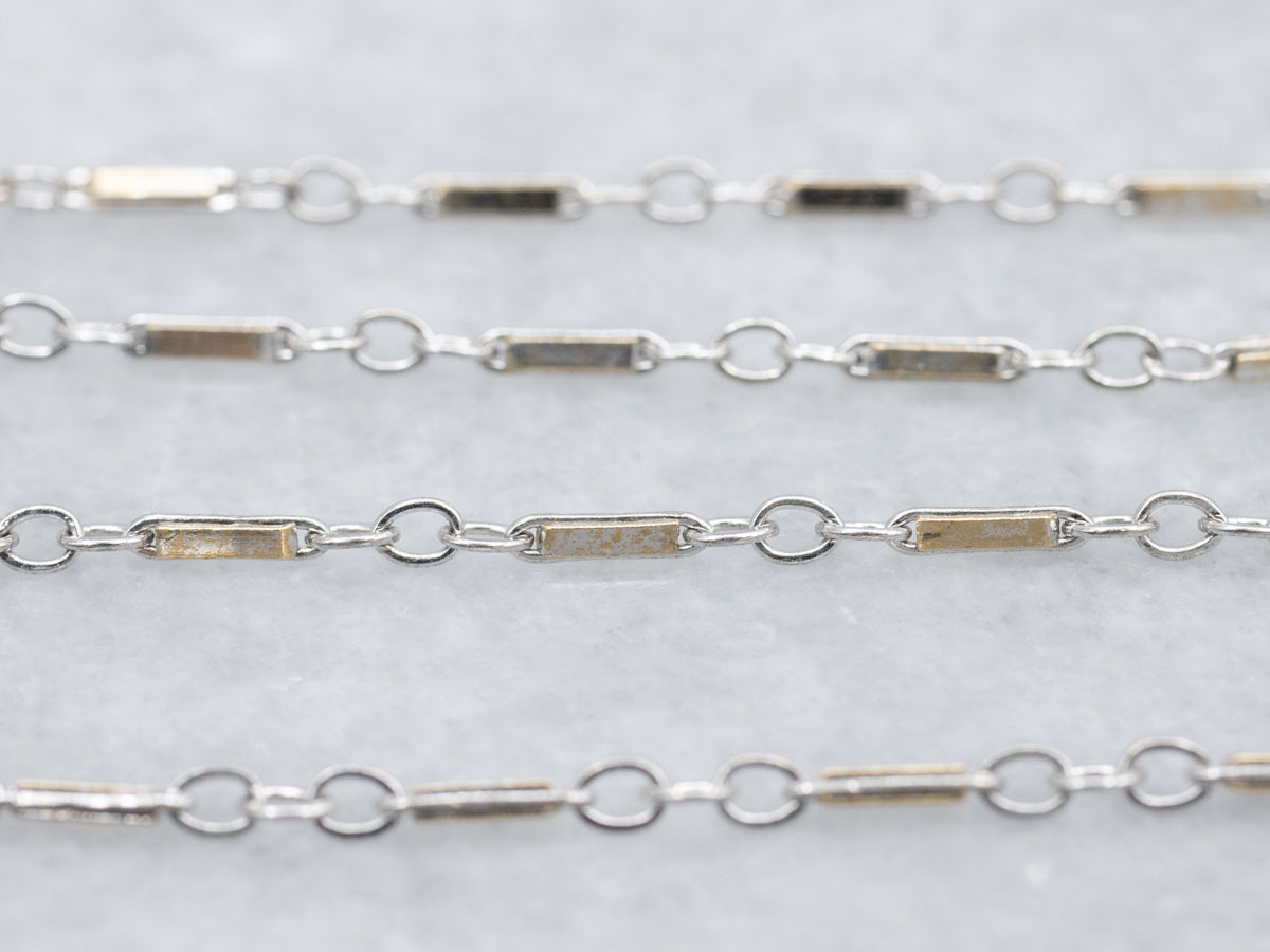 Vintage White Gold Cable and Bar Link Chain