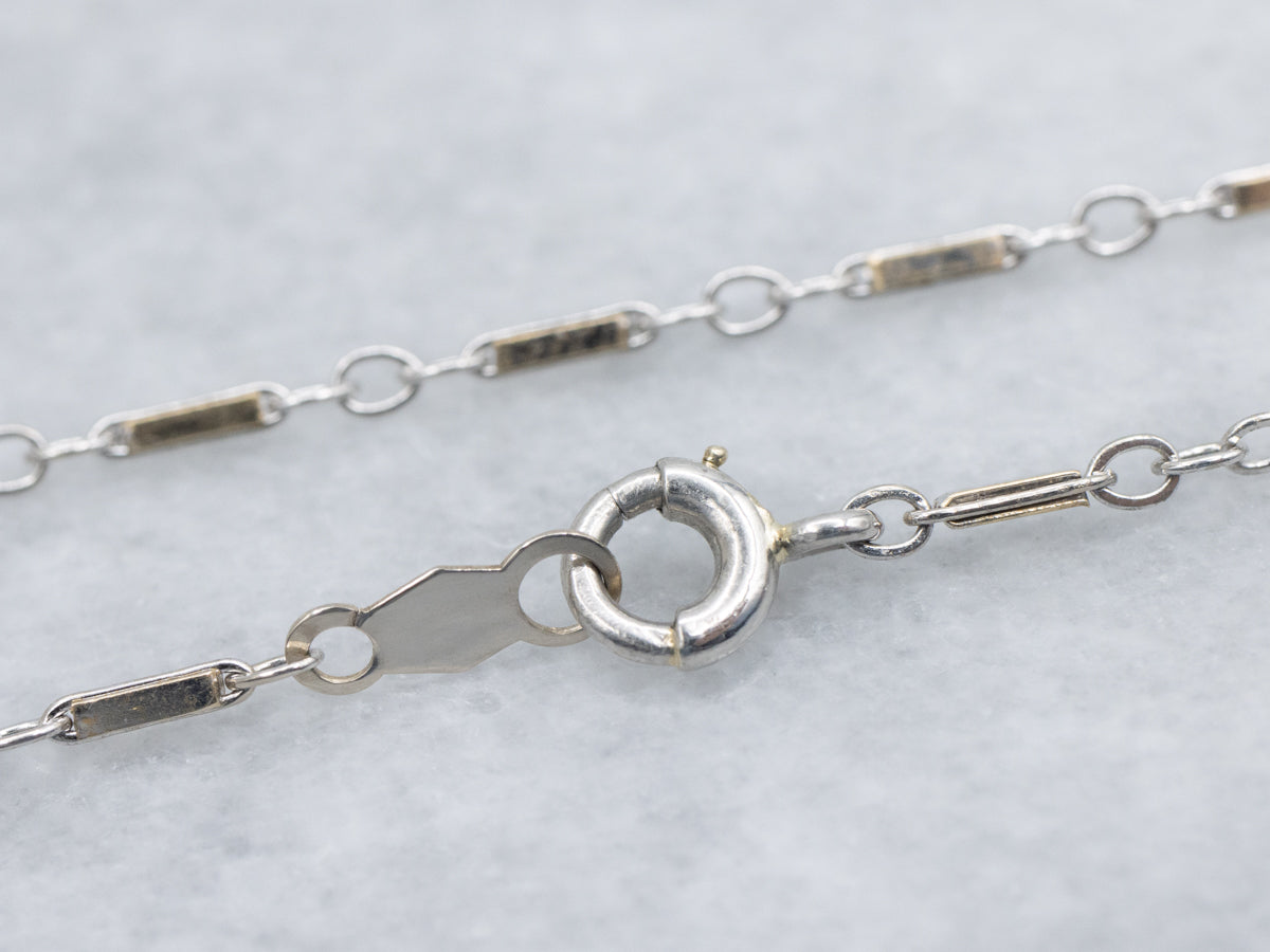Vintage White Gold Cable and Bar Link Chain