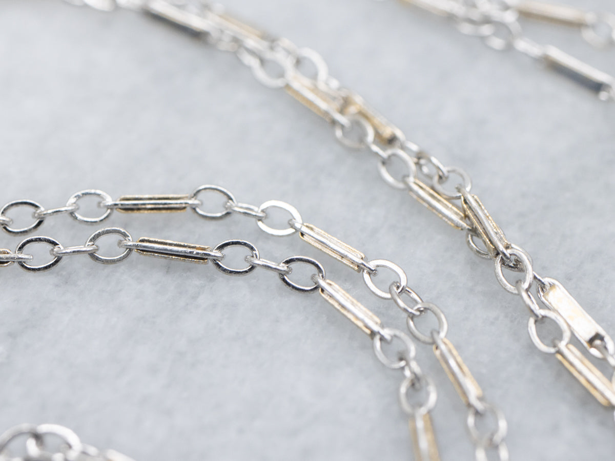 Vintage White Gold Cable and Bar Link Chain