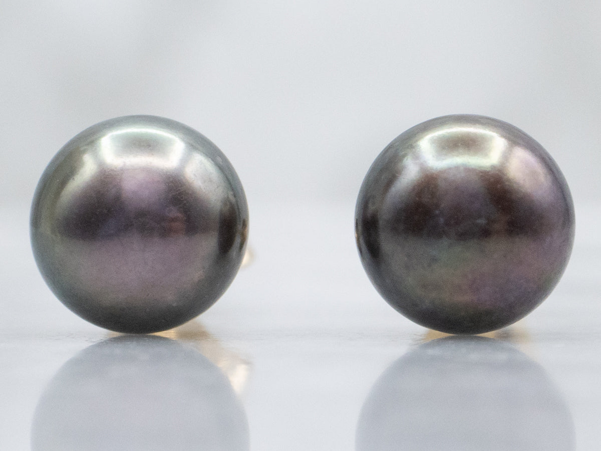 Peacock Pearl Gold Stud Earrings