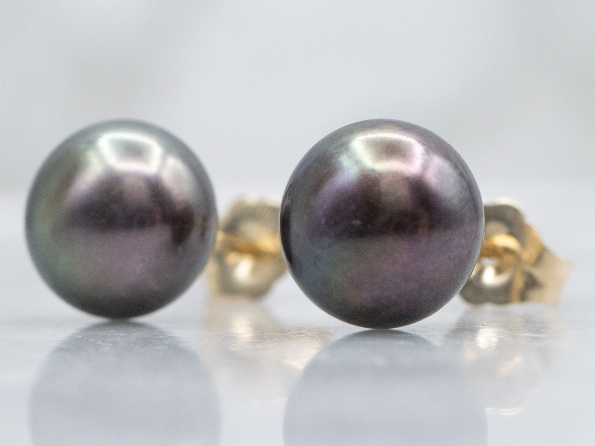 Peacock Pearl Gold Stud Earrings