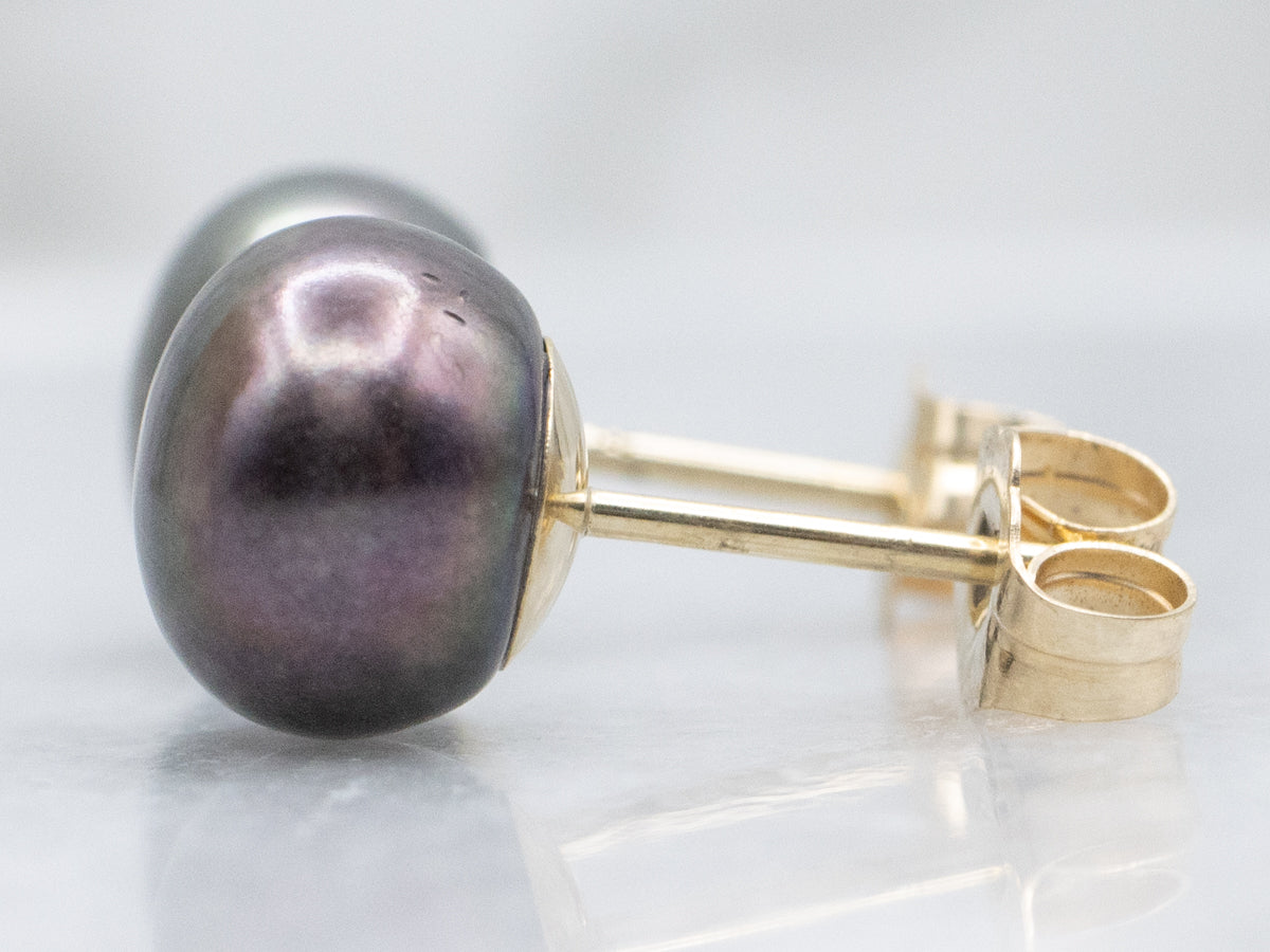 Peacock Pearl Gold Stud Earrings